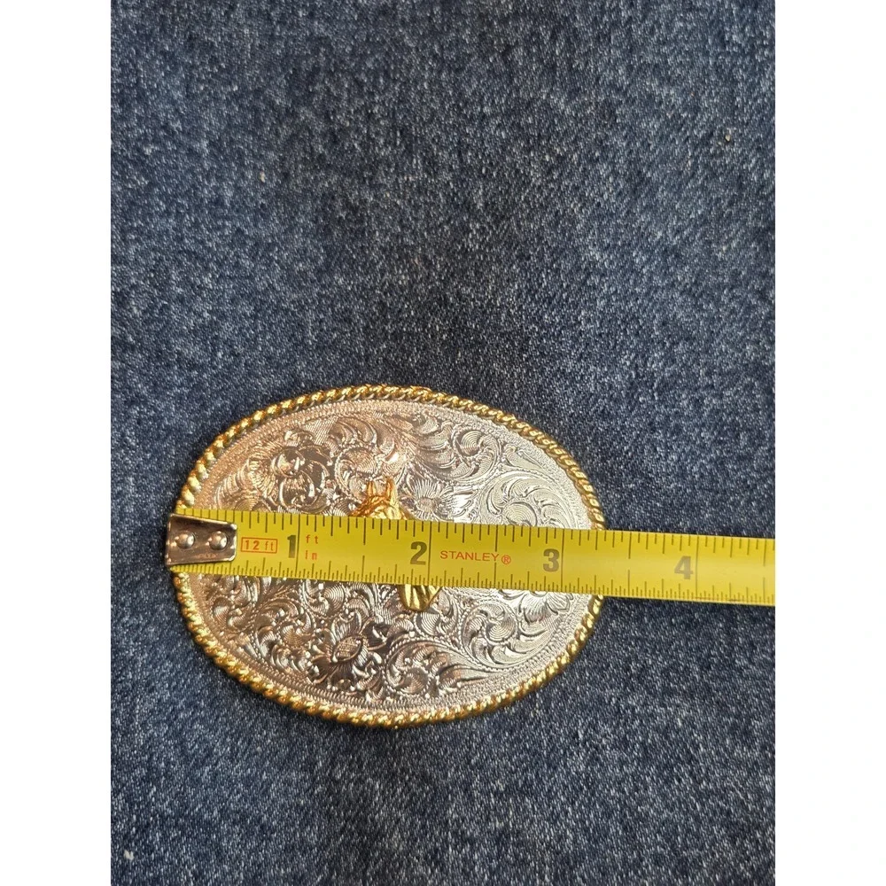Vintage Nocona Silver Gold Horse Stallion Western Belt Buckle Rodeo
